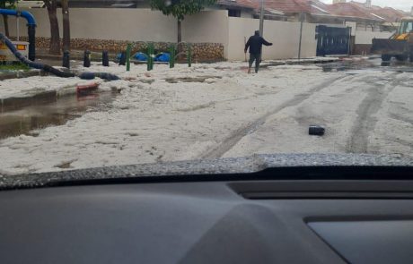 סופה באשקלון: רחוב הנמר התכסה בברד